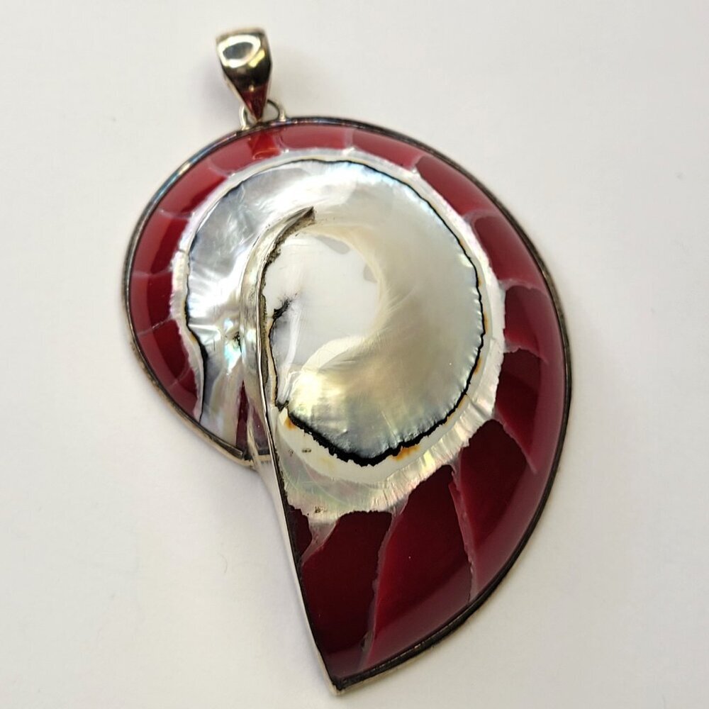 Mens Statement Nautilus Shell Pendant Sterling Silver 925